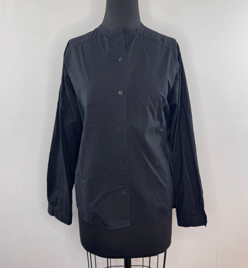 Uniqlo Black Top Cotton Stand Collar Drop Shoulder Casual Button-Up XL X-Large